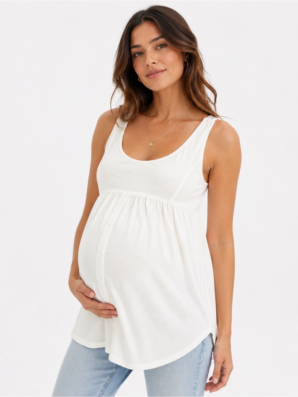 Seraphine Womens Ivory Maternity Nursing Sleeveless Button Front Tunic Top Small